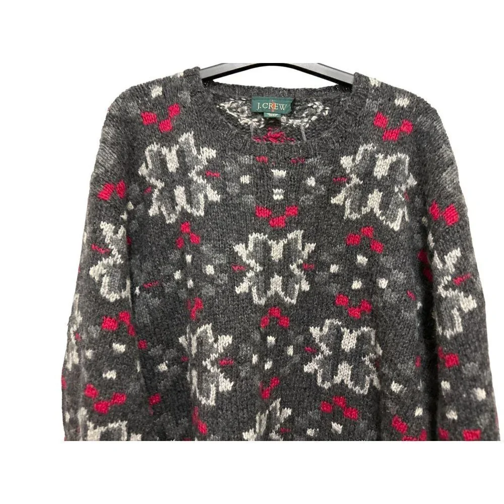 J.Crew 100% Wool Knitted Nordick Crewneck Pullover Sweater Red Gray Size L